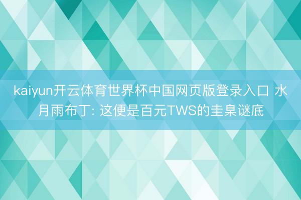 kaiyun开云体育世界杯中国网页版登录入口 水月雨布丁: 这便是百元TWS的圭臬谜底